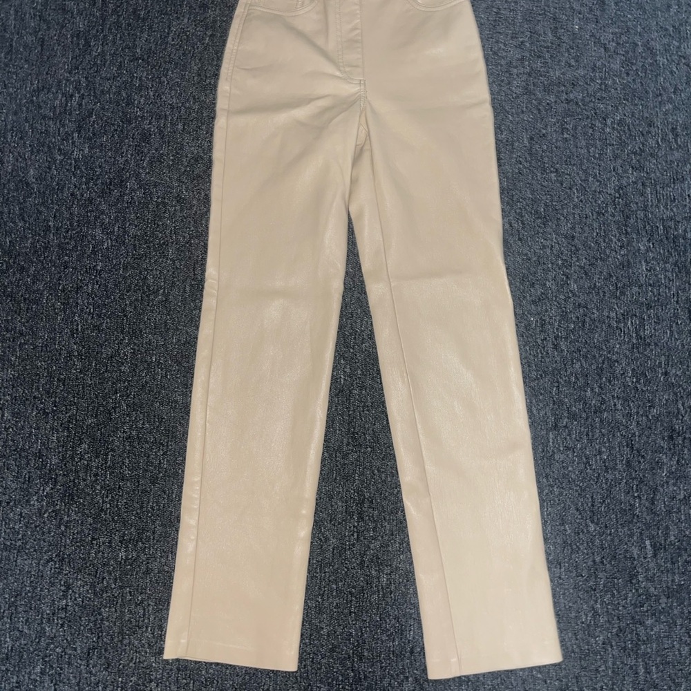 Aritzia Beige High-Waisted Leather Pants